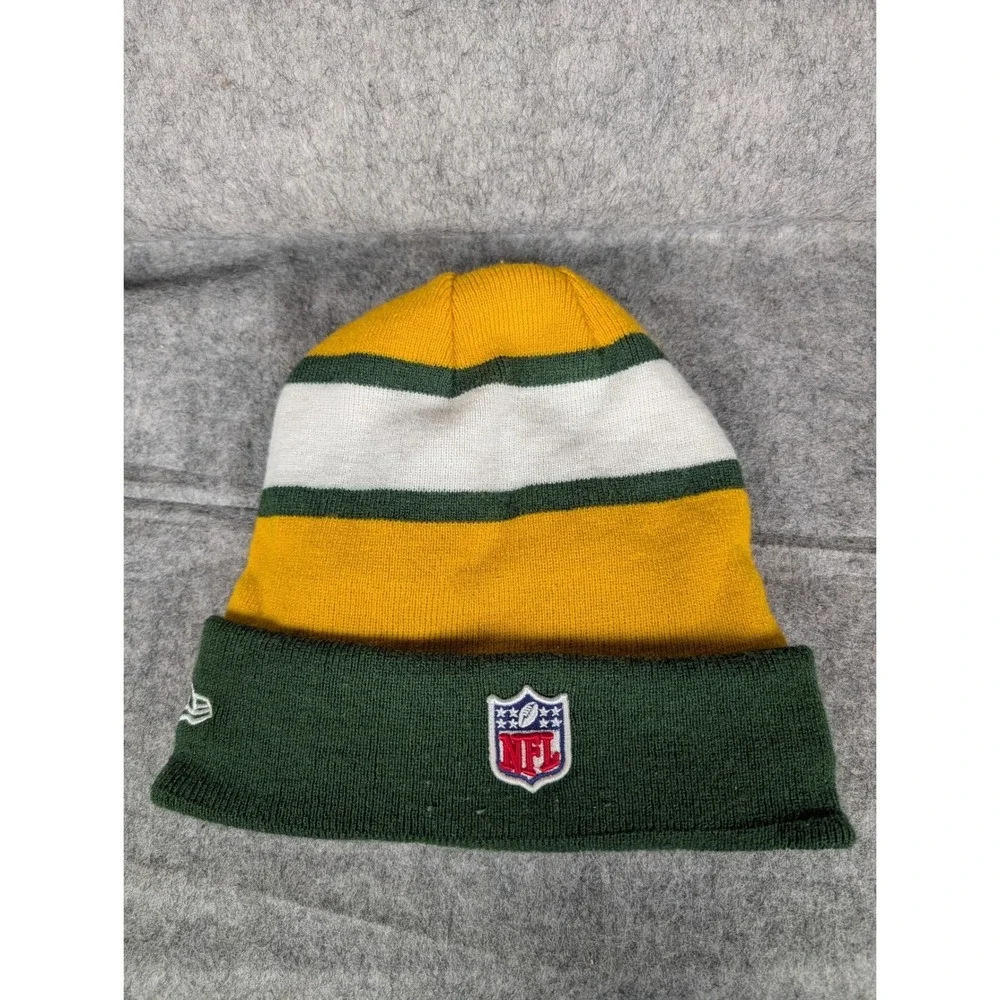 New Era Green Bay Packers NFL Cuffed Knit Beanie Hat Green Gold Fleece‎ Lined